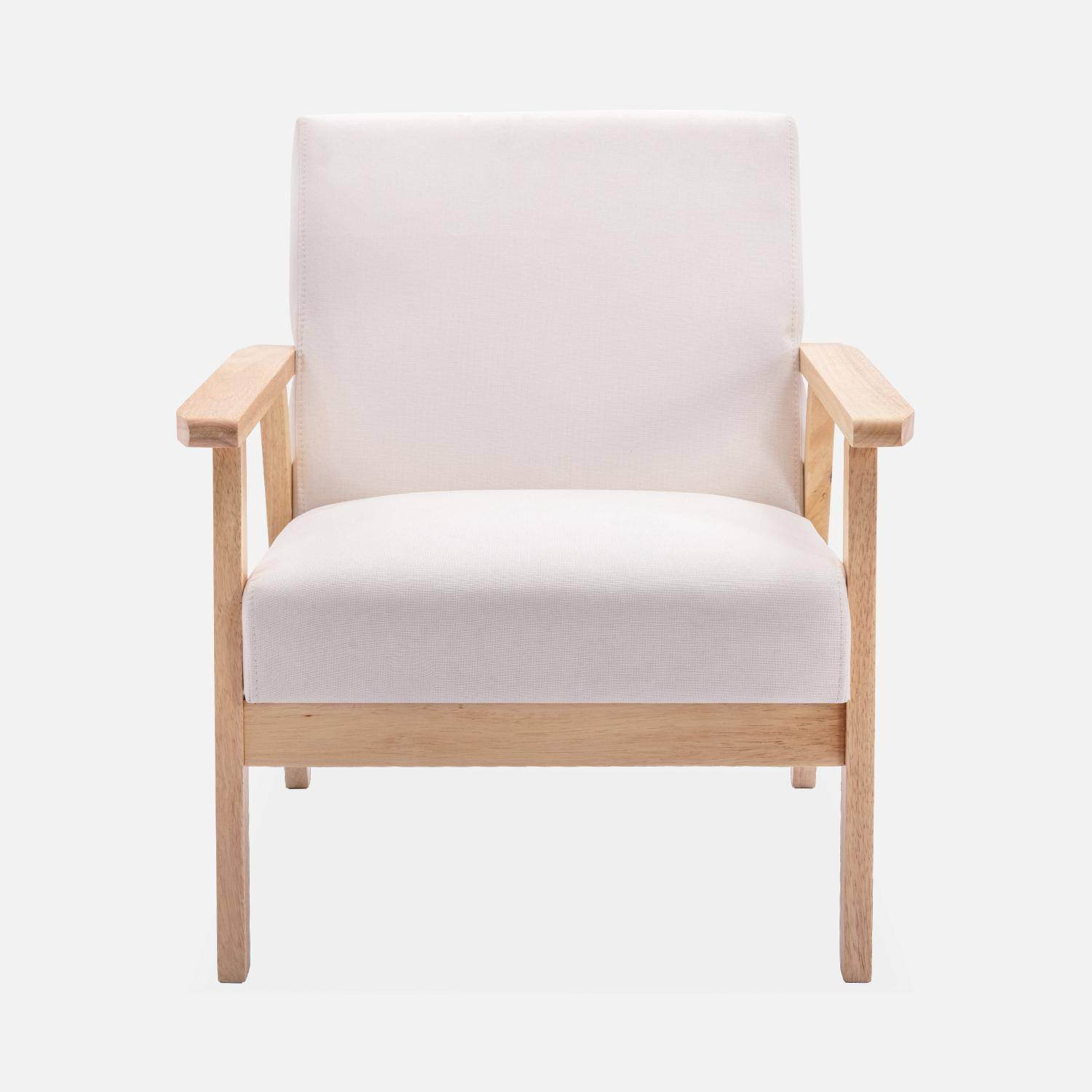 Scandi-style 2-seater sofa and armchair, wood and cream fabric, L114xW69.5xH73cm, Isak,sweeek,Photo5