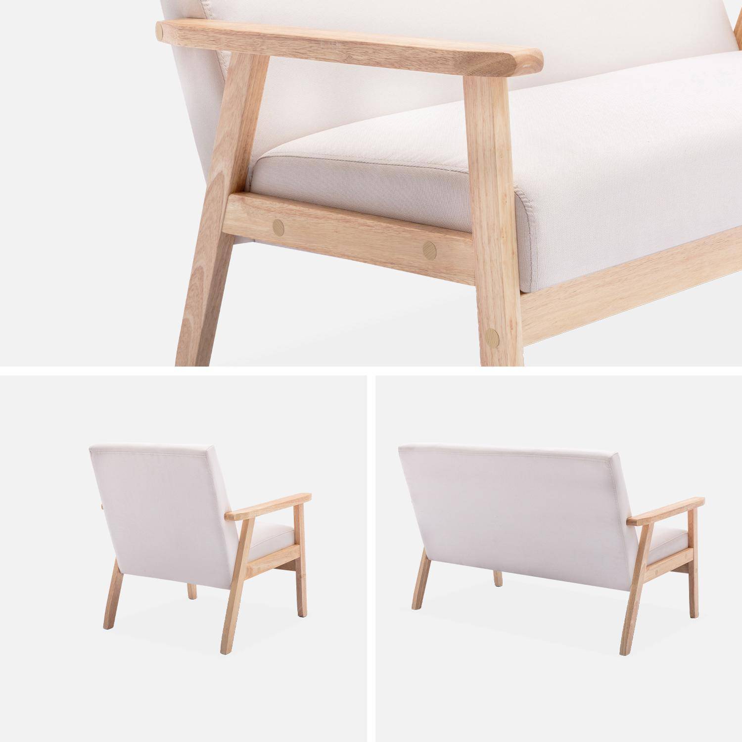 Scandi-style 2-seater sofa and armchair, wood and cream fabric, L114xW69.5xH73cm, Isak,sweeek,Photo6