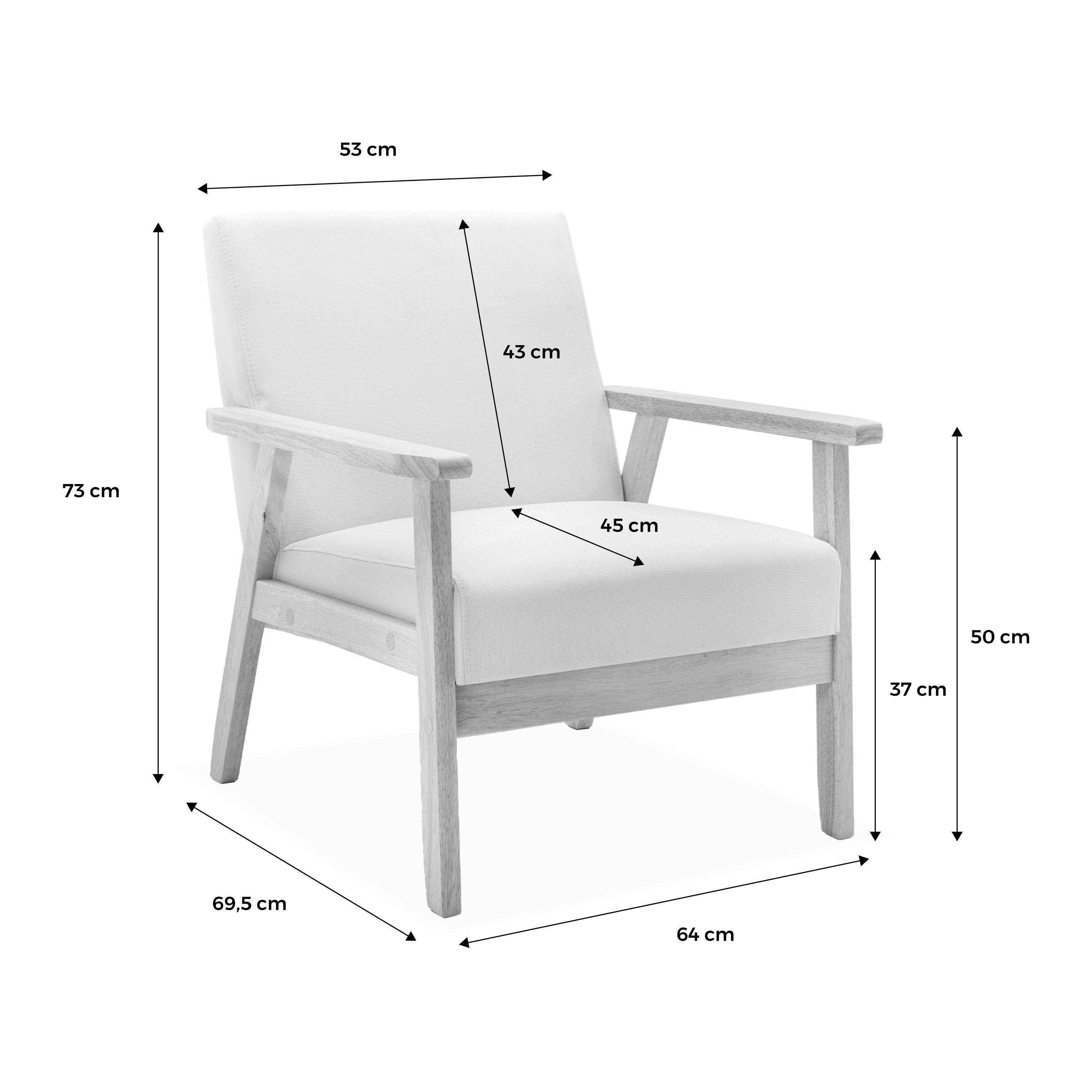 Scandi-style 2-seater sofa and armchair, wood and cream fabric, L114xW69.5xH73cm, Isak Photo8