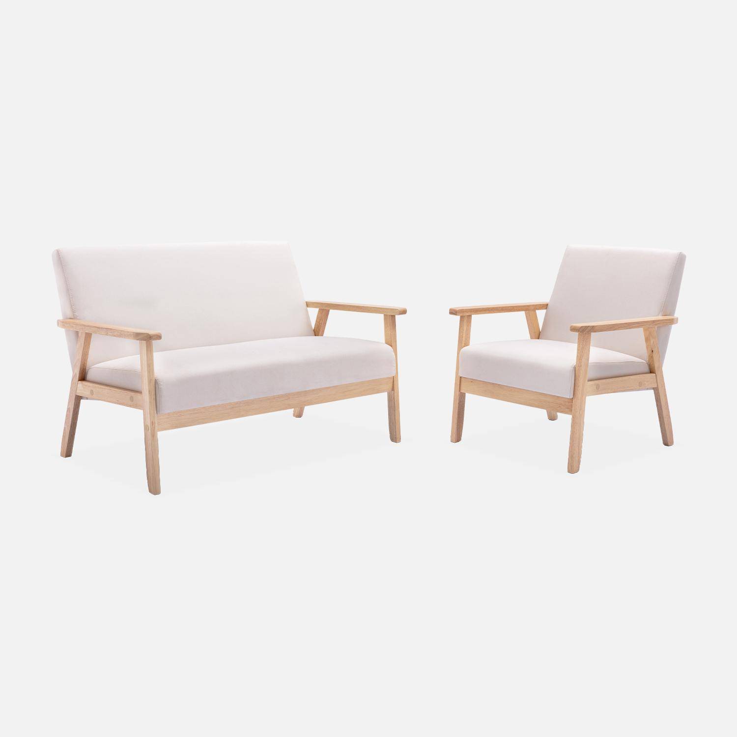 Armchair and 2-seater sofa in hevea wood, Isak set, Beige, 114x69.5x73 cm,sweeek,Photo3