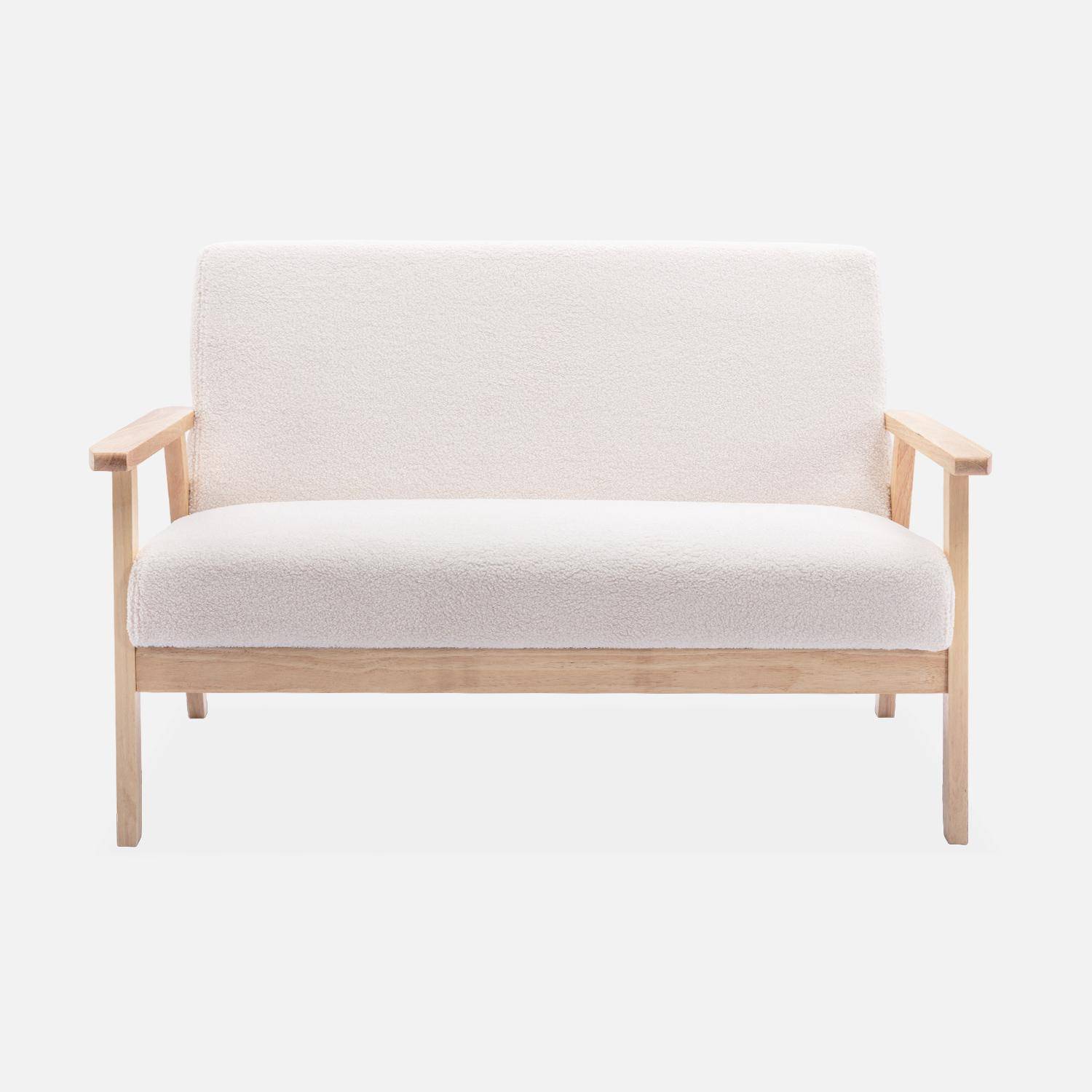 Scandi-style 2-seater sofa and armchair, wooden frame, white boucle, Isak,sweeek,Photo4