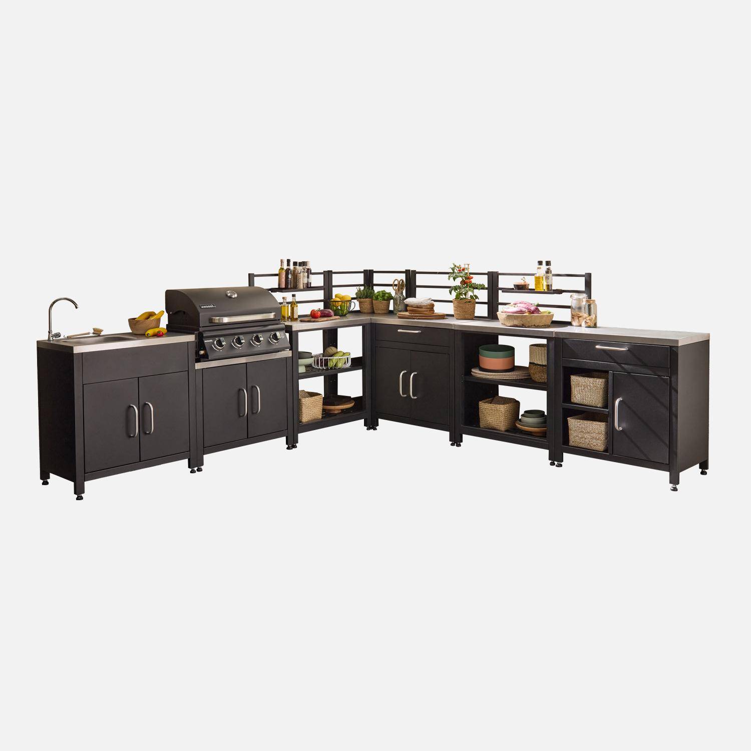 Ensemble de meubles de cuisine extérieure en acier inoxydable 7 modules avec barbecue au gaz 4 brûleurs Photo3