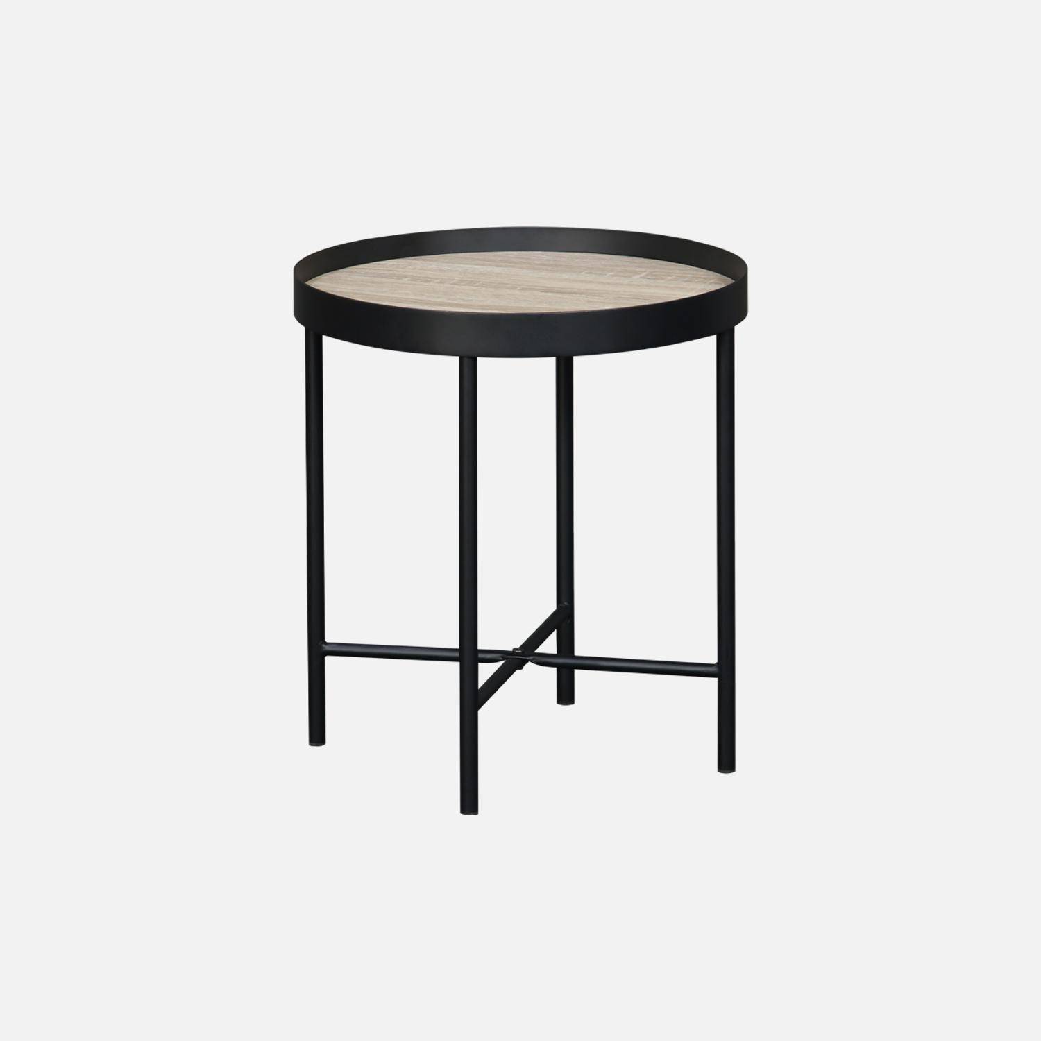 Set of 2 practical round nesting tables in oak-effect MDF with black legs Photo5
