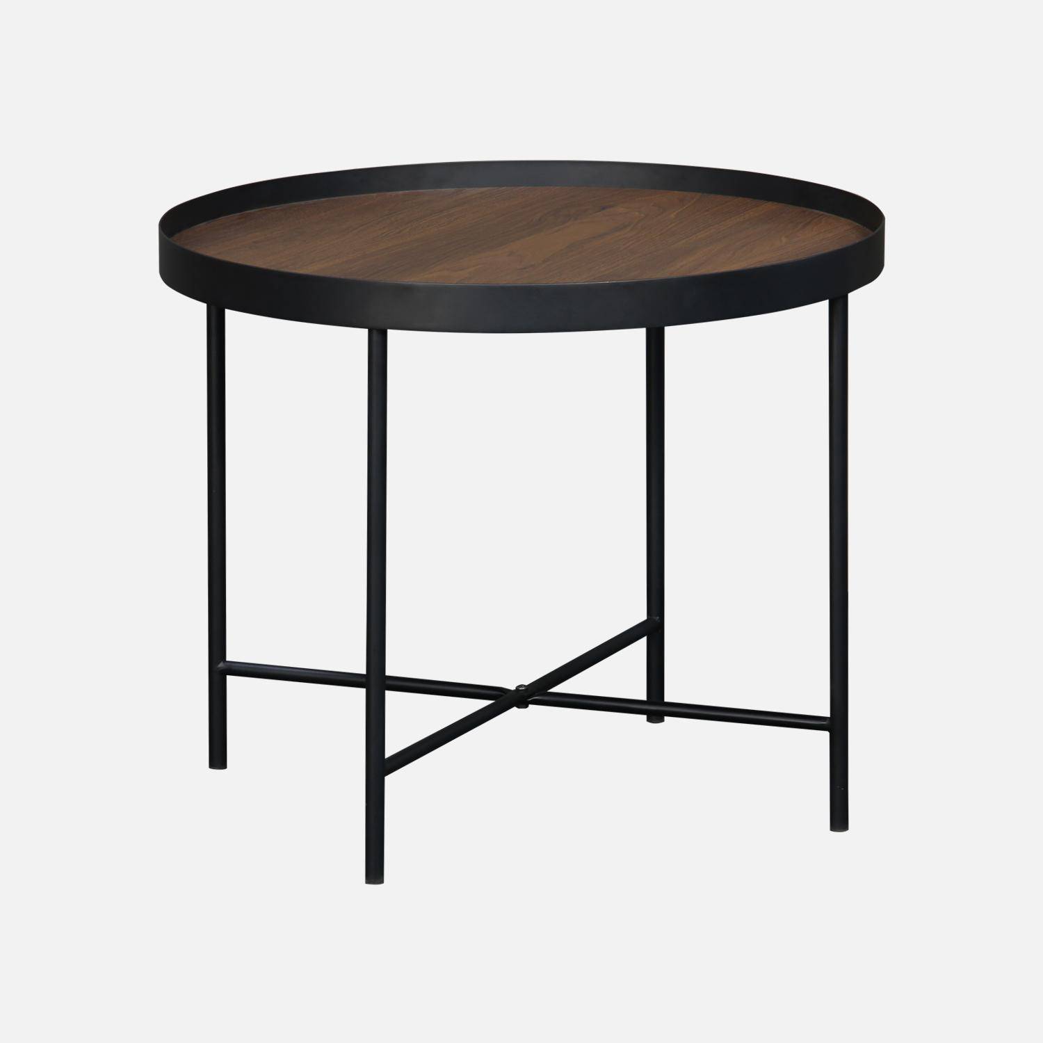 Set of 2 practical round nesting tables in walnut-effect MDF with black legs Photo4