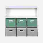 Mueble de almacenaje para niños con 7 compartimentos y 3 cestas verdes y 3 cestas de terciopelo gris Photo2