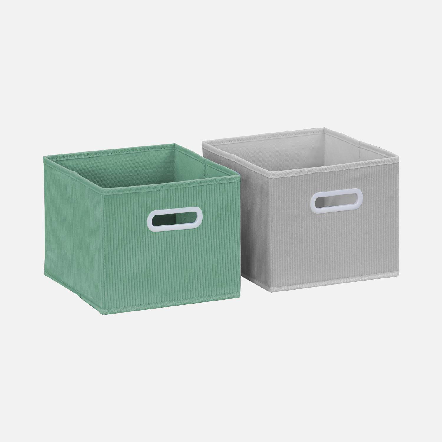Mueble de almacenaje para niños con 7 compartimentos y 3 cestas verdes y 3 cestas de terciopelo gris,sweeek,Photo3