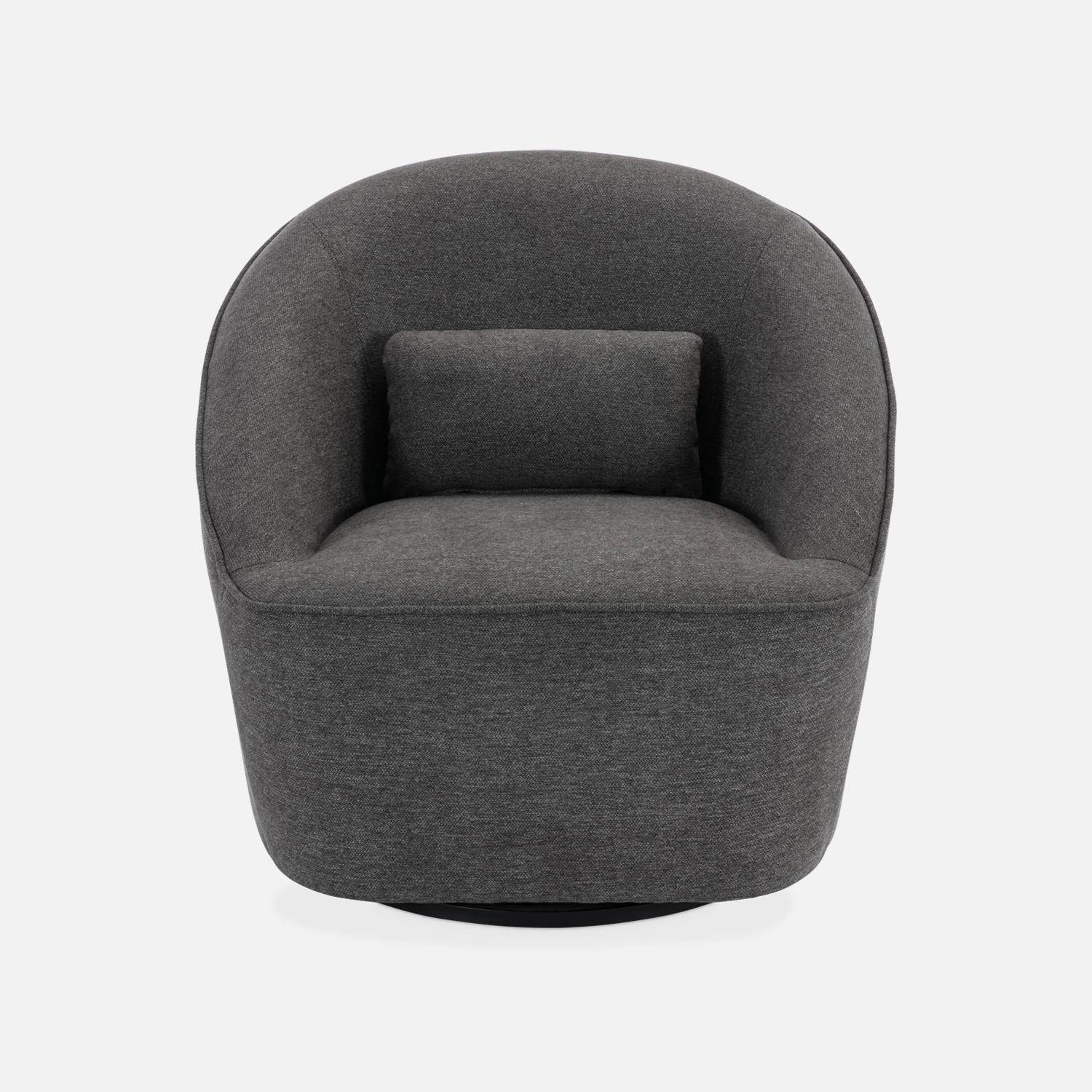 360° drehbarer Sessel mit dunkelgrauem Stoffbezug und Kissen, LANA B 80 x T 73 x H 77 cm,sweeek,Photo4
