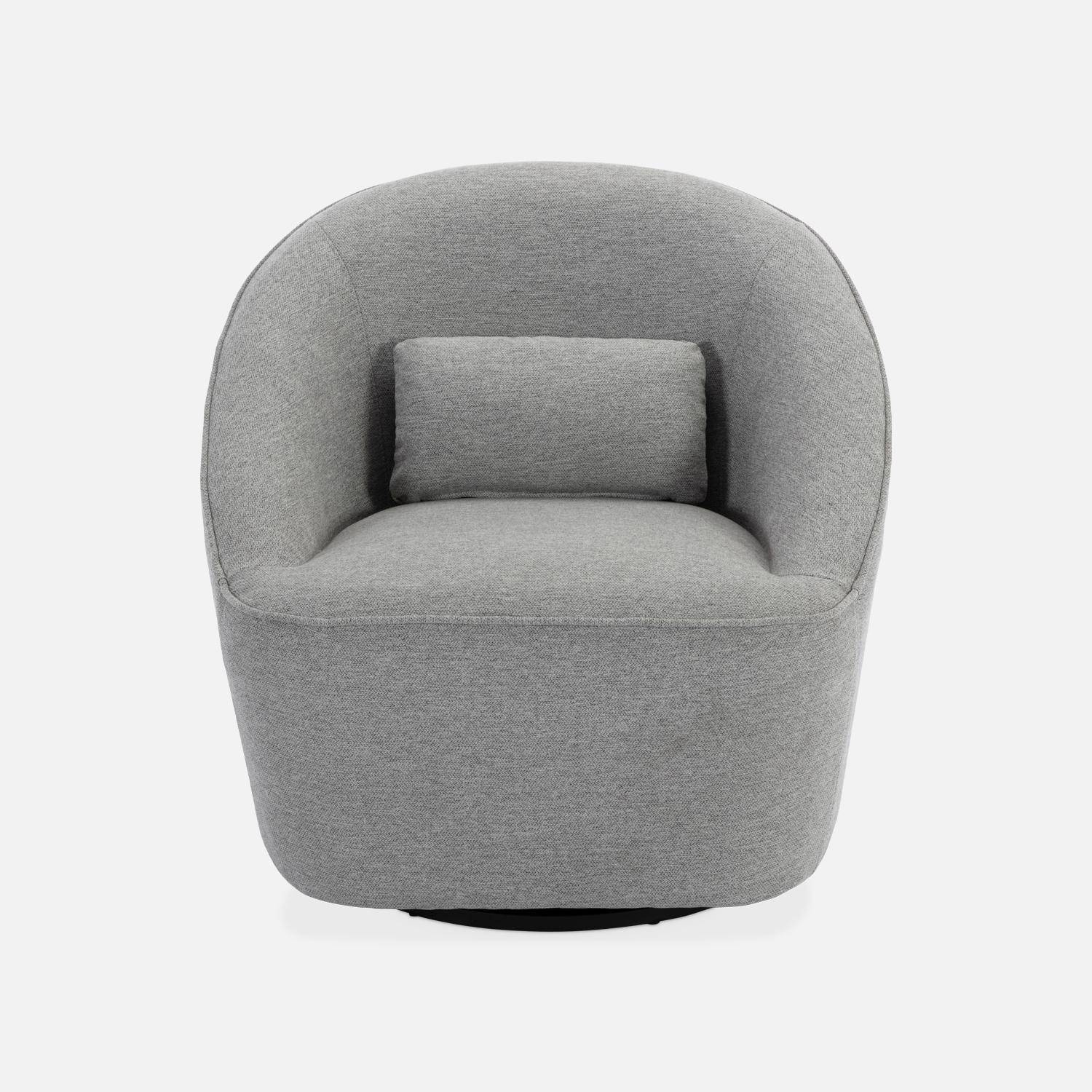 360° drehbarer Sessel mit hellgrauem Stoffbezug und Kissen, LANA B 80 x T 73 x H 77 cm,sweeek,Photo4
