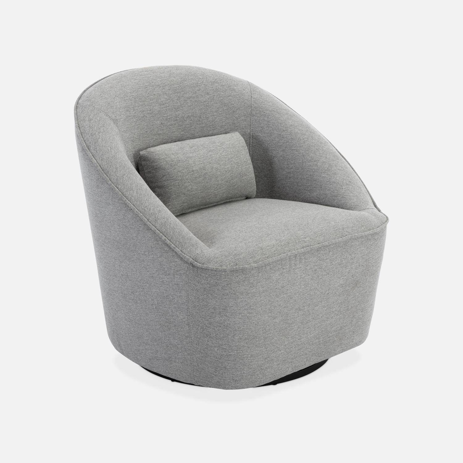 360° drehbarer Sessel mit hellgrauem Stoffbezug und Kissen, LANA B 80 x T 73 x H 77 cm,sweeek,Photo3