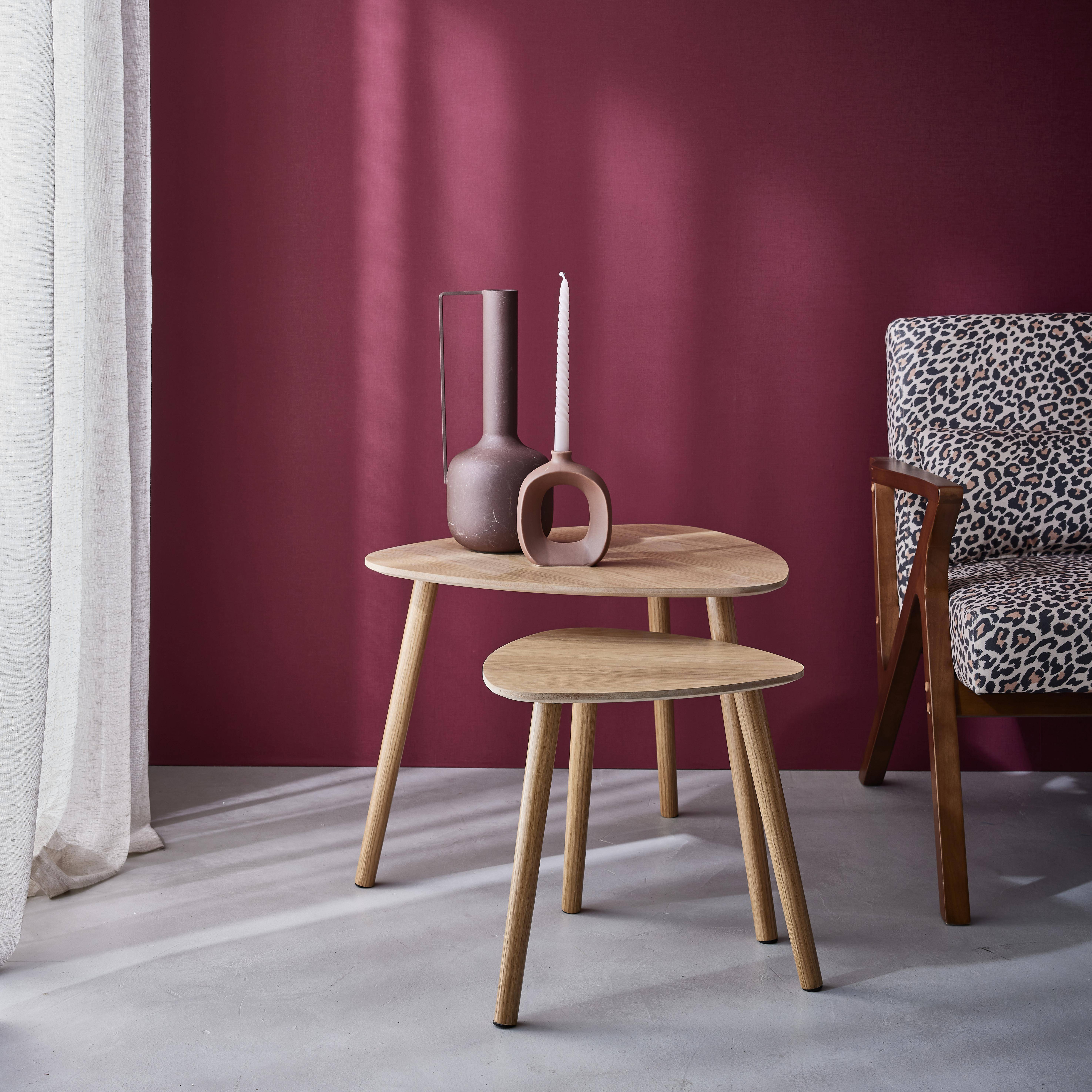 Conjunto de 2 mesas de nidificação de estilo escandinavo em MDF com decoração em madeira natural Photo1