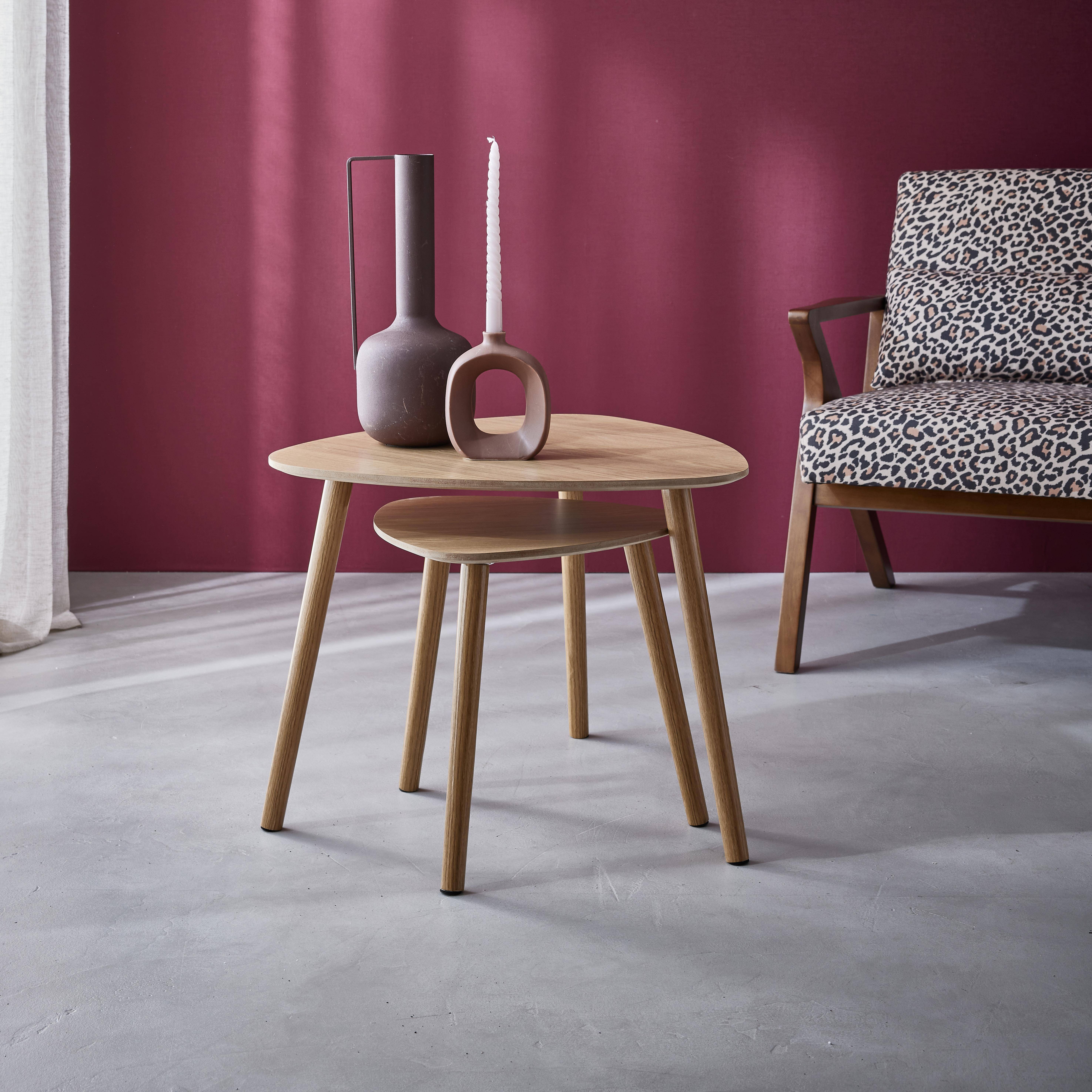 Lot de 2 tables gigognes style scandinave en MDF décor bois coloris naturel Photo3