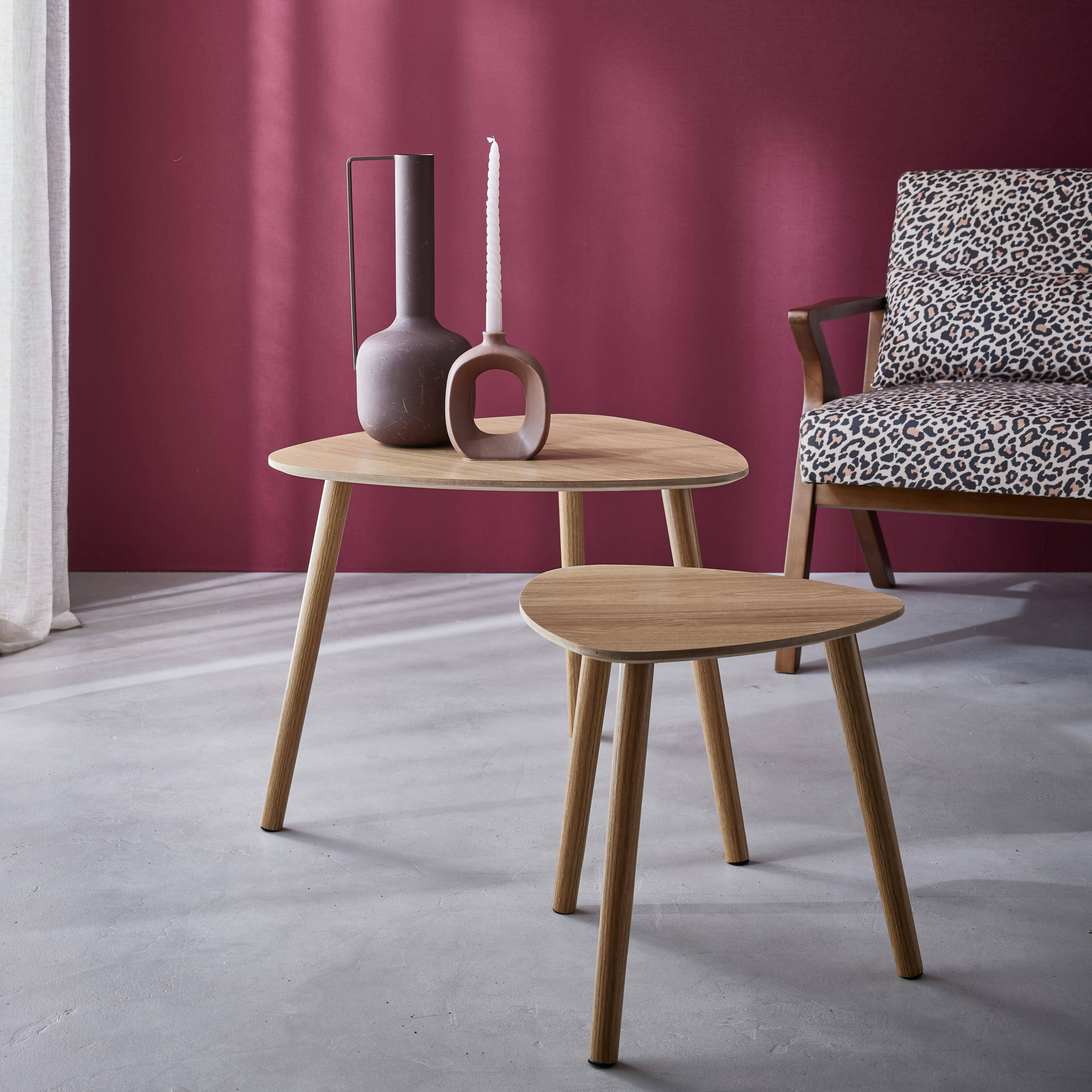 Set van 2 salontafels in Scandinavische stijl van MDF met natuurlijk houtdecor Photo2