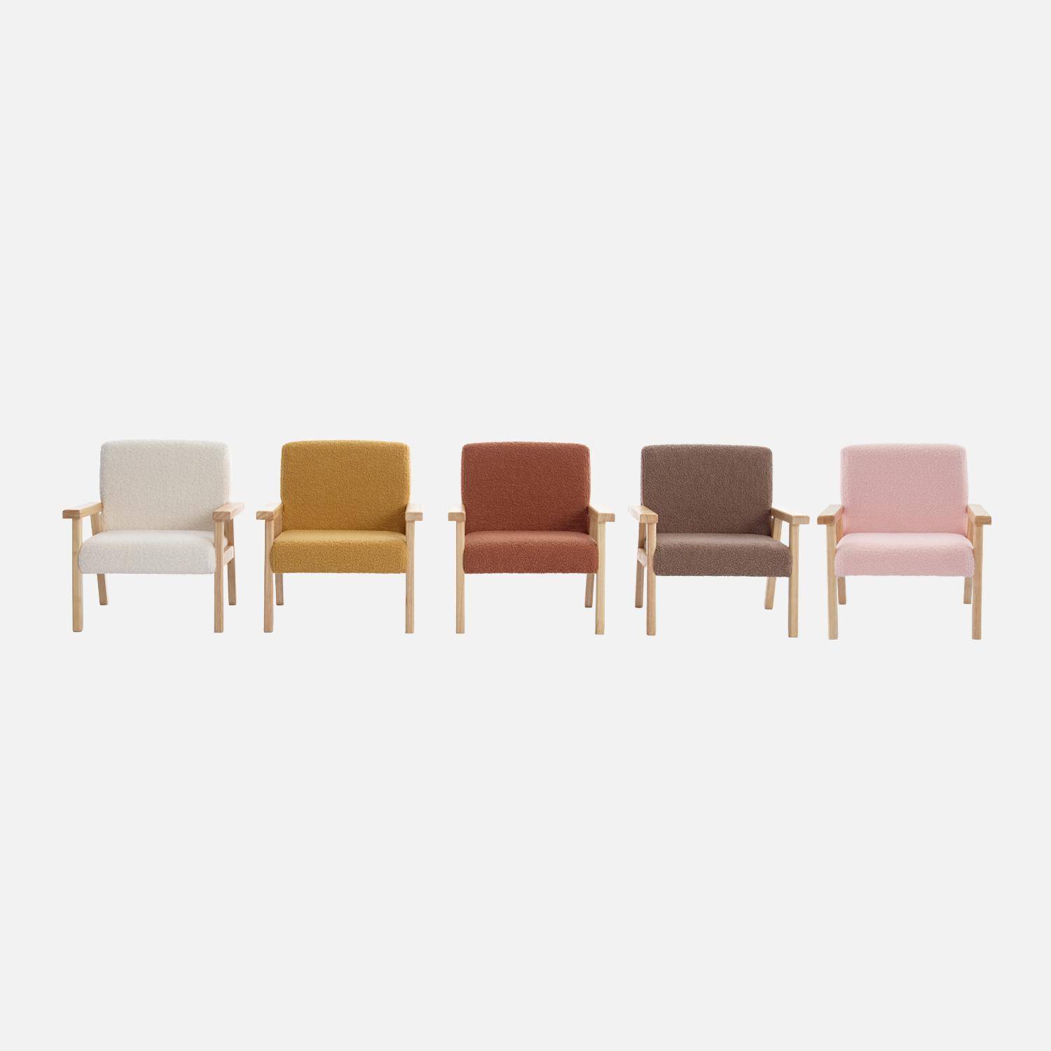 Fauteuil enfant en bois et tissu bouclette rose, ISAK L 47 x P 43,5 x H 50cm Photo6