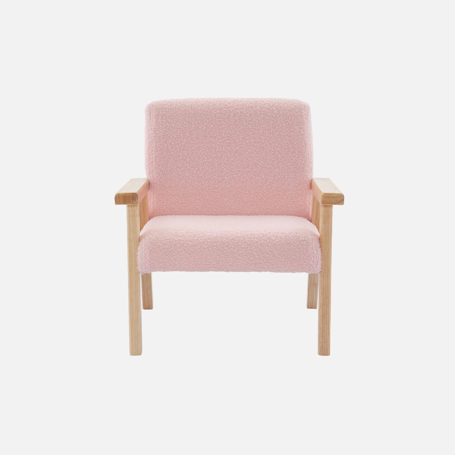 Fauteuil enfant en bois et tissu bouclette rose, ISAK L 47 x P 43,5 x H 50cm,sweeek,Photo4