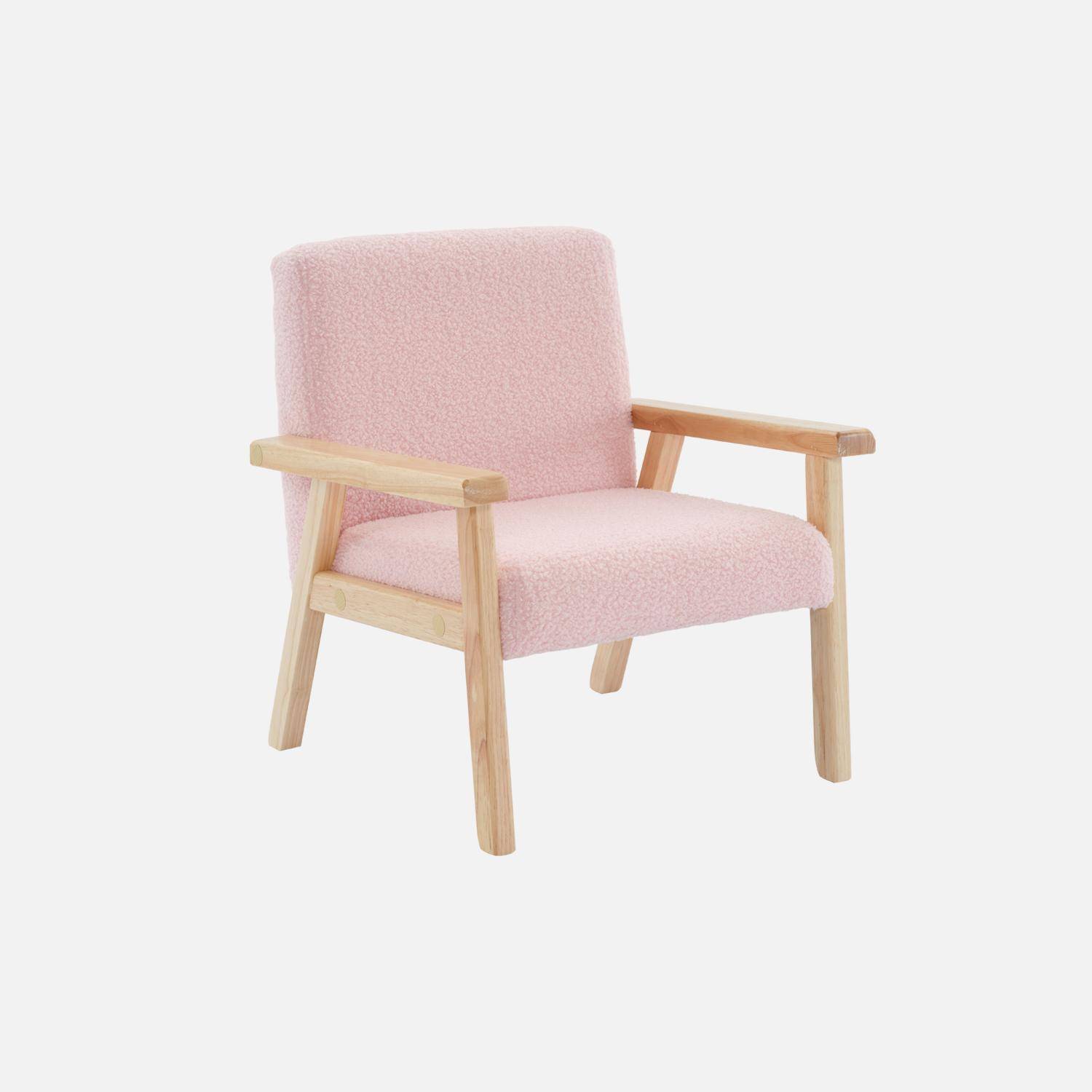 Fauteuil enfant en bois et tissu bouclette rose, ISAK L 47 x P 43,5 x H 50cm,sweeek,Photo3