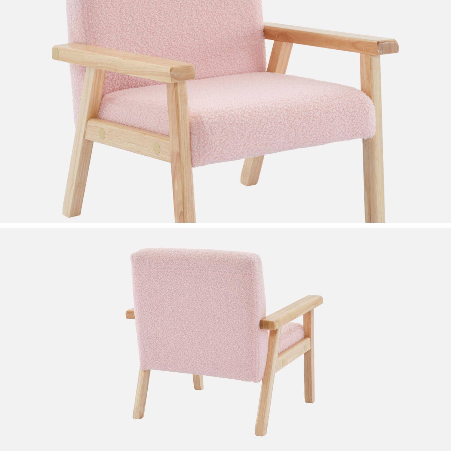 Kinderfauteuil in hout en roze boucléstof, Isak, B 47 x D 43,5 x H 50cm,sweeek,Photo6
