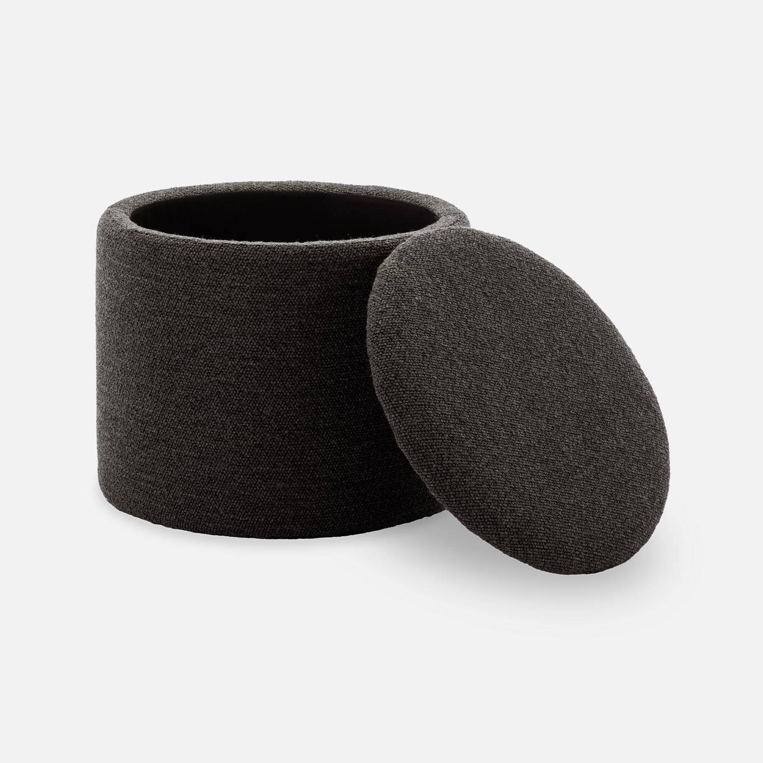 Pouf gris en tissu avec rangement pour coussins ou plaids  Photo5