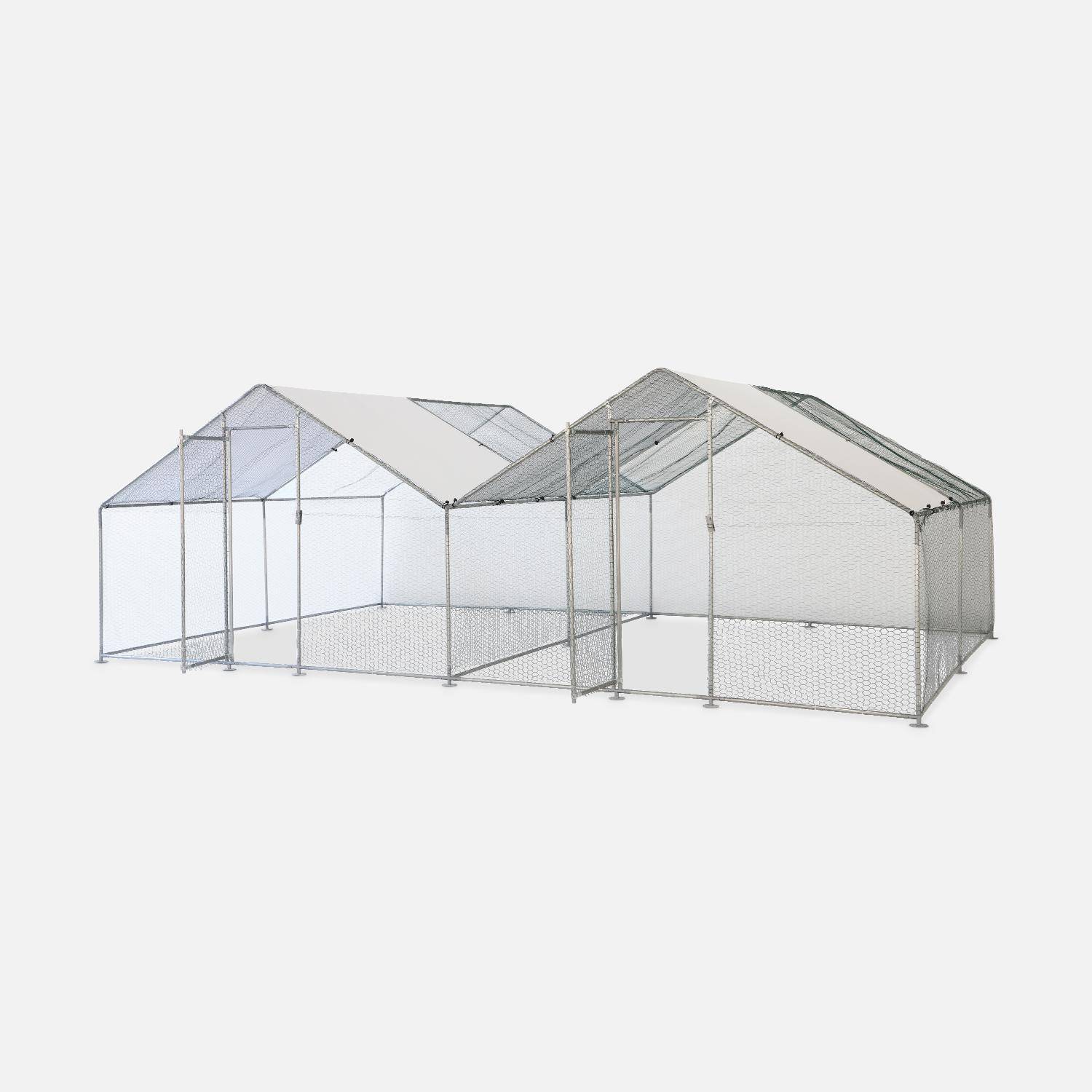 Omheining voor kippenhok, 24 m² - Gegalvaniseerd staal, dak van waterdicht en UV-bestendig zeildoek, deur met klink Photo3