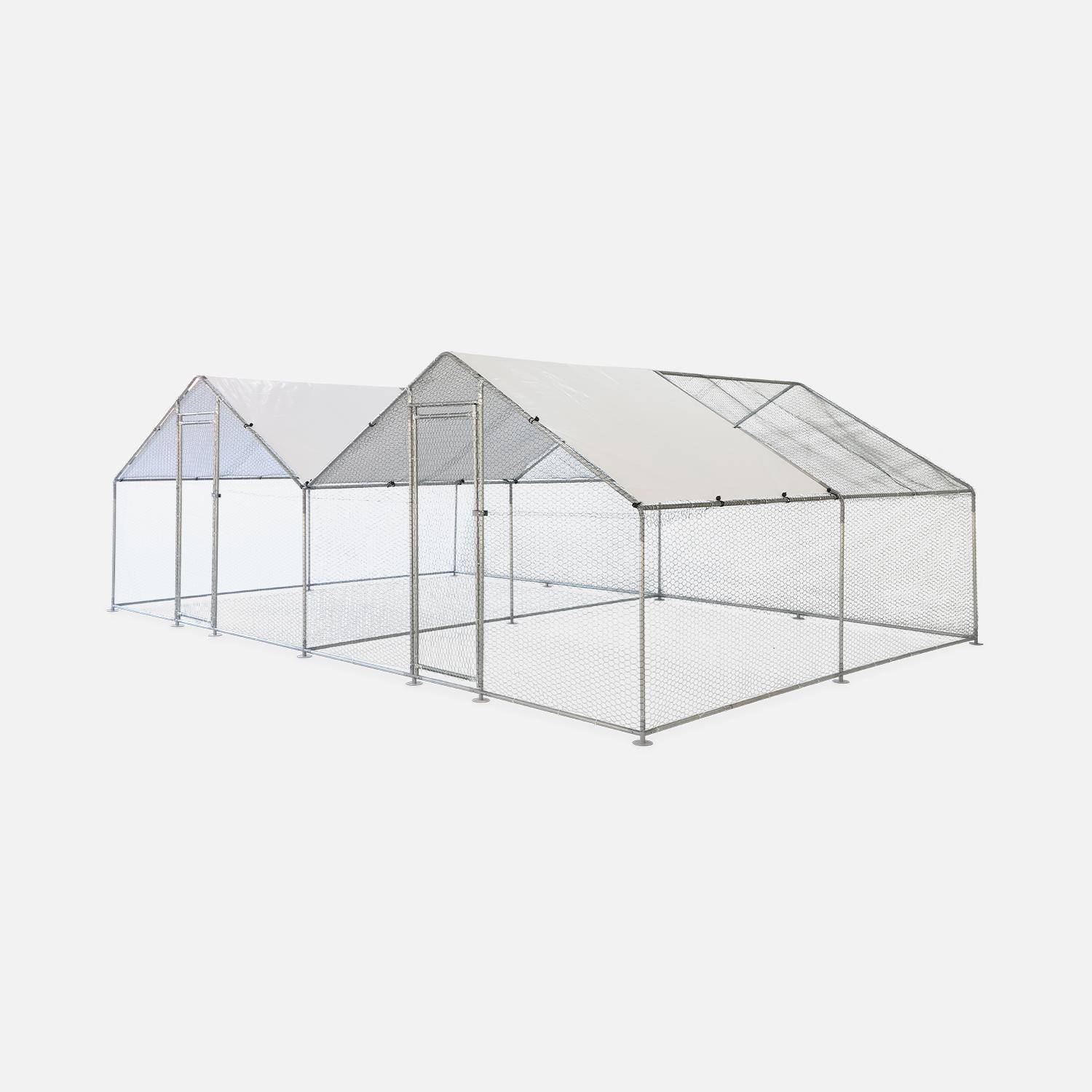 Enclos pour poulailler 2x12m² - Volière en acier galvanisé, bâche de toit imperméable et anti UV, porte avec loquet, enclos pour animaux,sweeek,Photo1