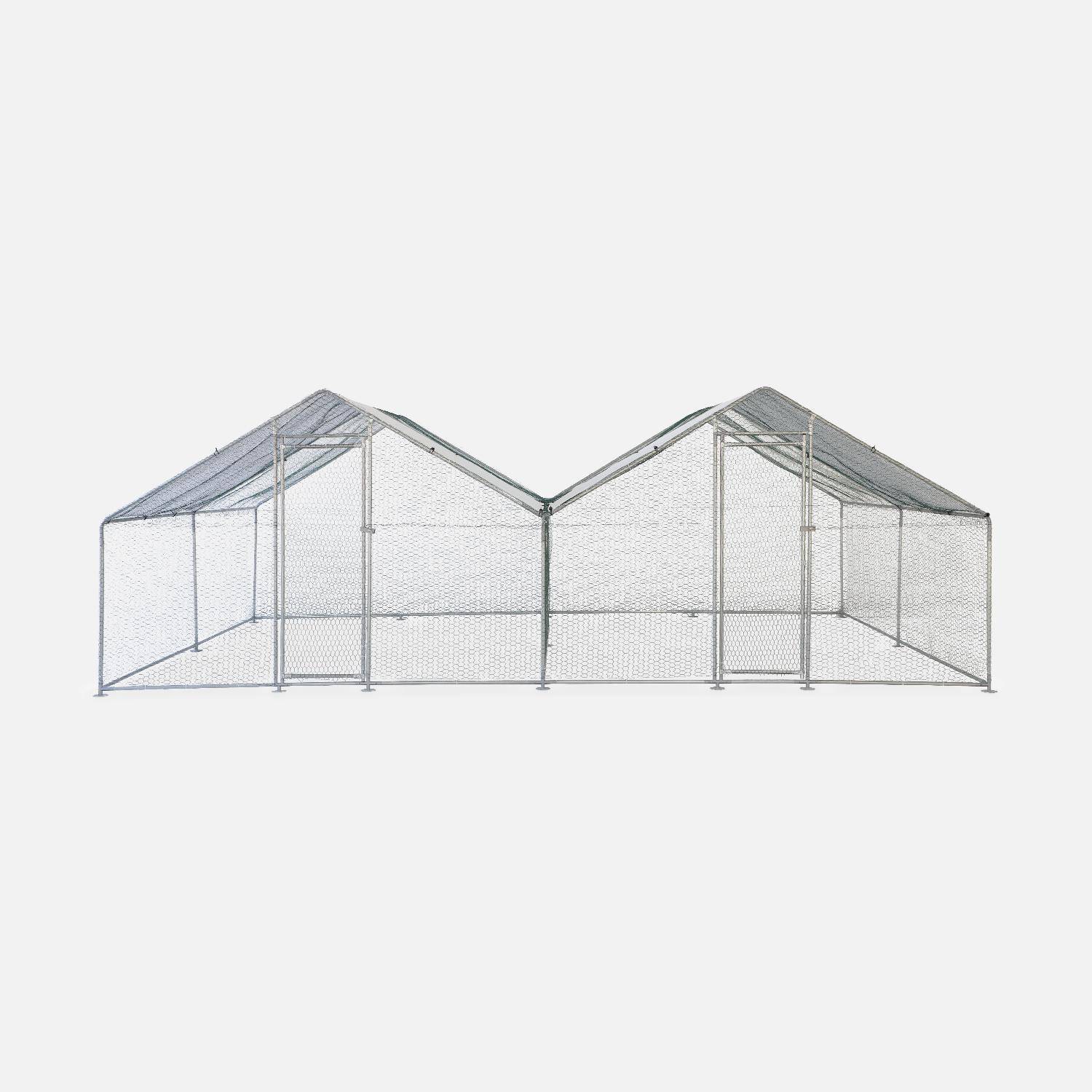 Enclos pour poulailler 2x12m² - Volière en acier galvanisé, bâche de toit imperméable et anti UV, porte avec loquet, enclos pour animaux,sweeek,Photo2