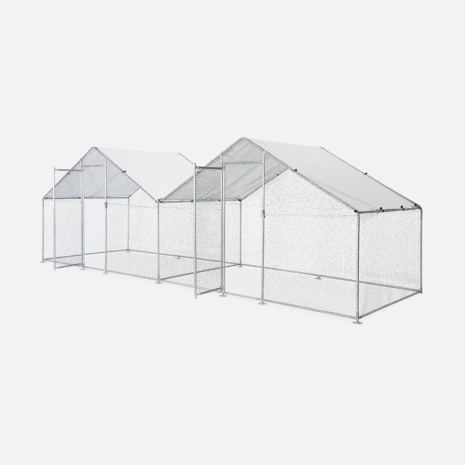 Enclos pour poulailler 2x6m² - Babette - Volière en acier galvanisé, bâche de toit imperméable et anti UV, porte avec loquet, enclos pour animaux 6x2m,sweeek,Photo3