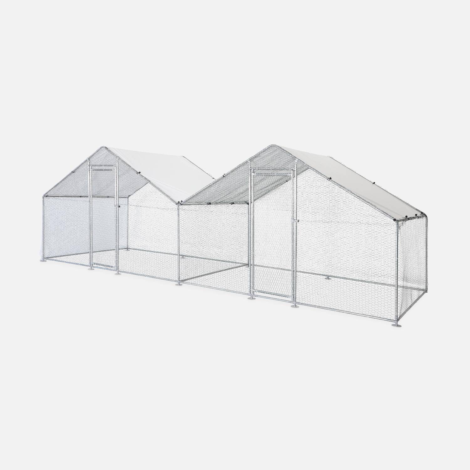 Enclos pour poulailler 2x6m² - Babette - Volière en acier galvanisé, bâche de toit imperméable et anti UV, porte avec loquet, enclos pour animaux 6x2m Photo1