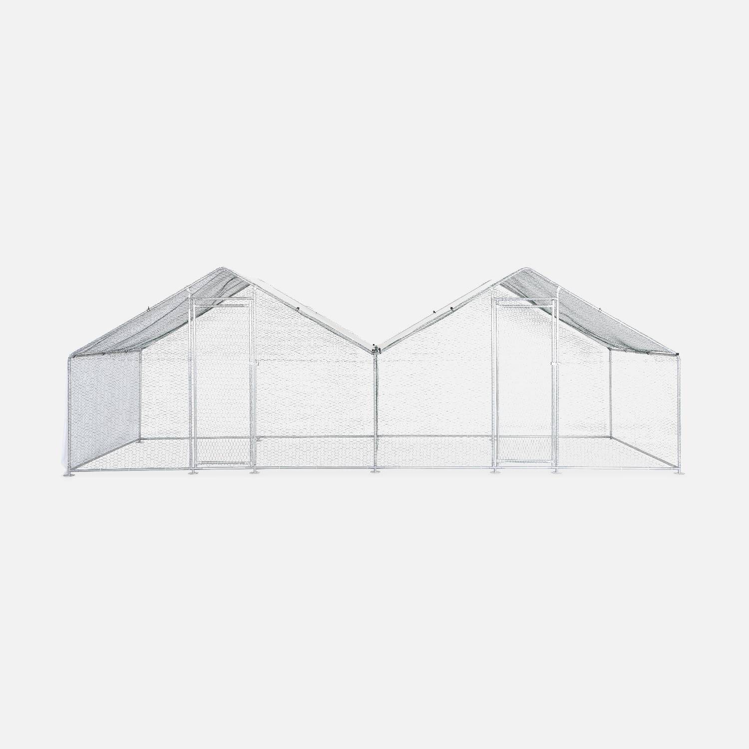 Enclos pour poulailler 12m² - Babette - Volière en acier galvanisé, bâche de toit imperméable et anti UV, porte avec loquet, enclos pour animaux 6x2m Photo2
