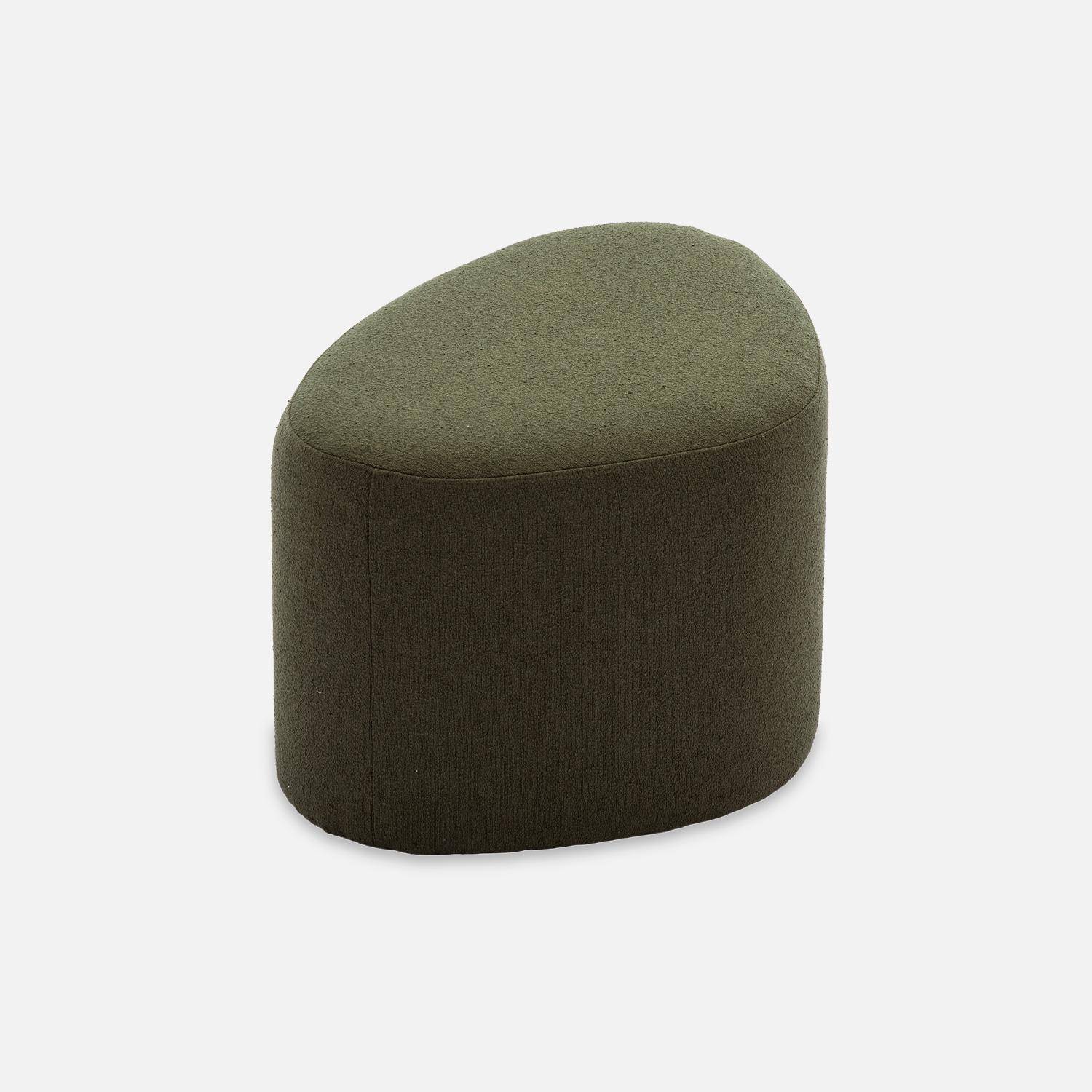 tabouret, pouf en forme de galet en tissu kaki, TAO L 60 x P 44 x H 40cm Photo3