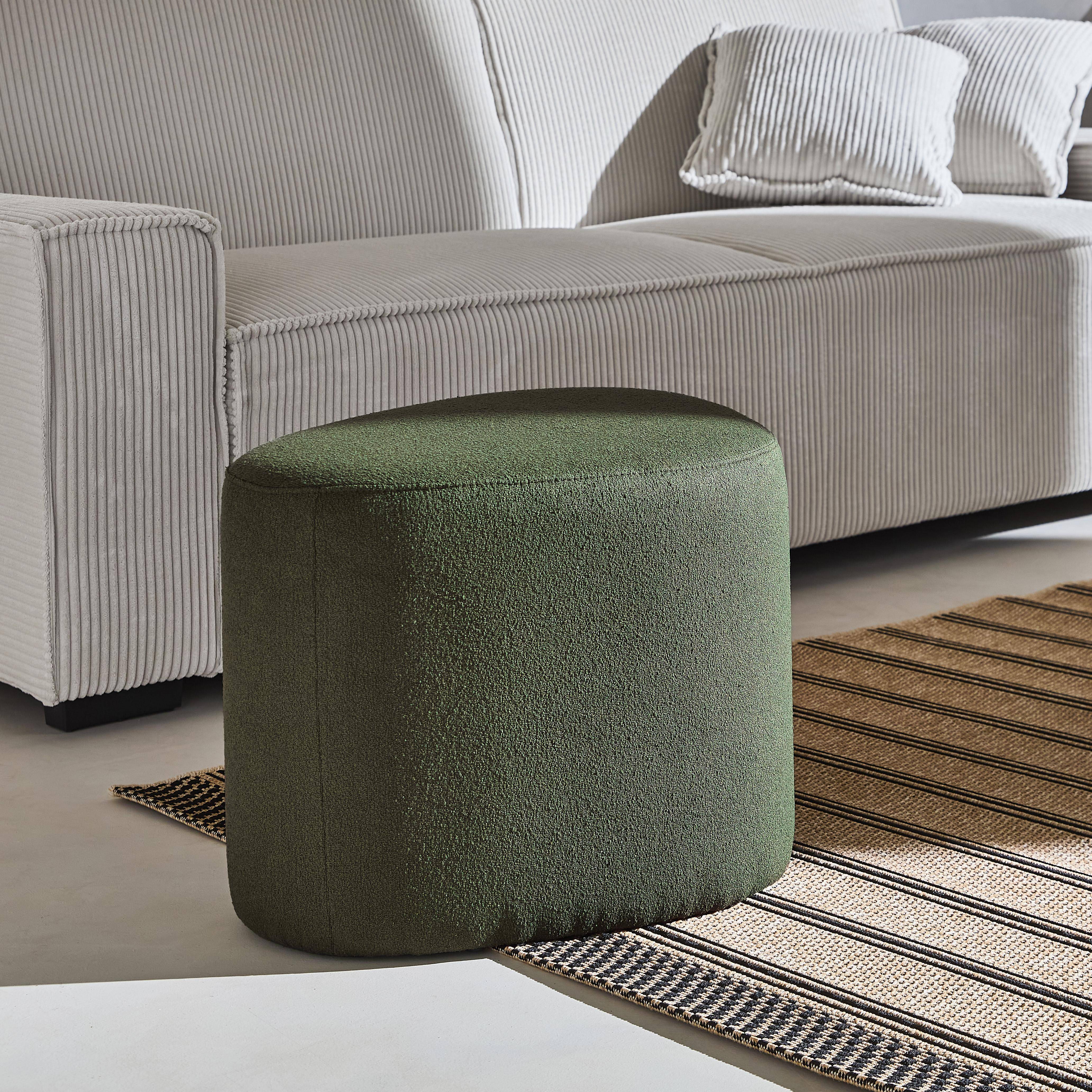 tabouret, pouf en forme de galet en tissu kaki, TAO L 60 x P 44 x H 40cm Photo1