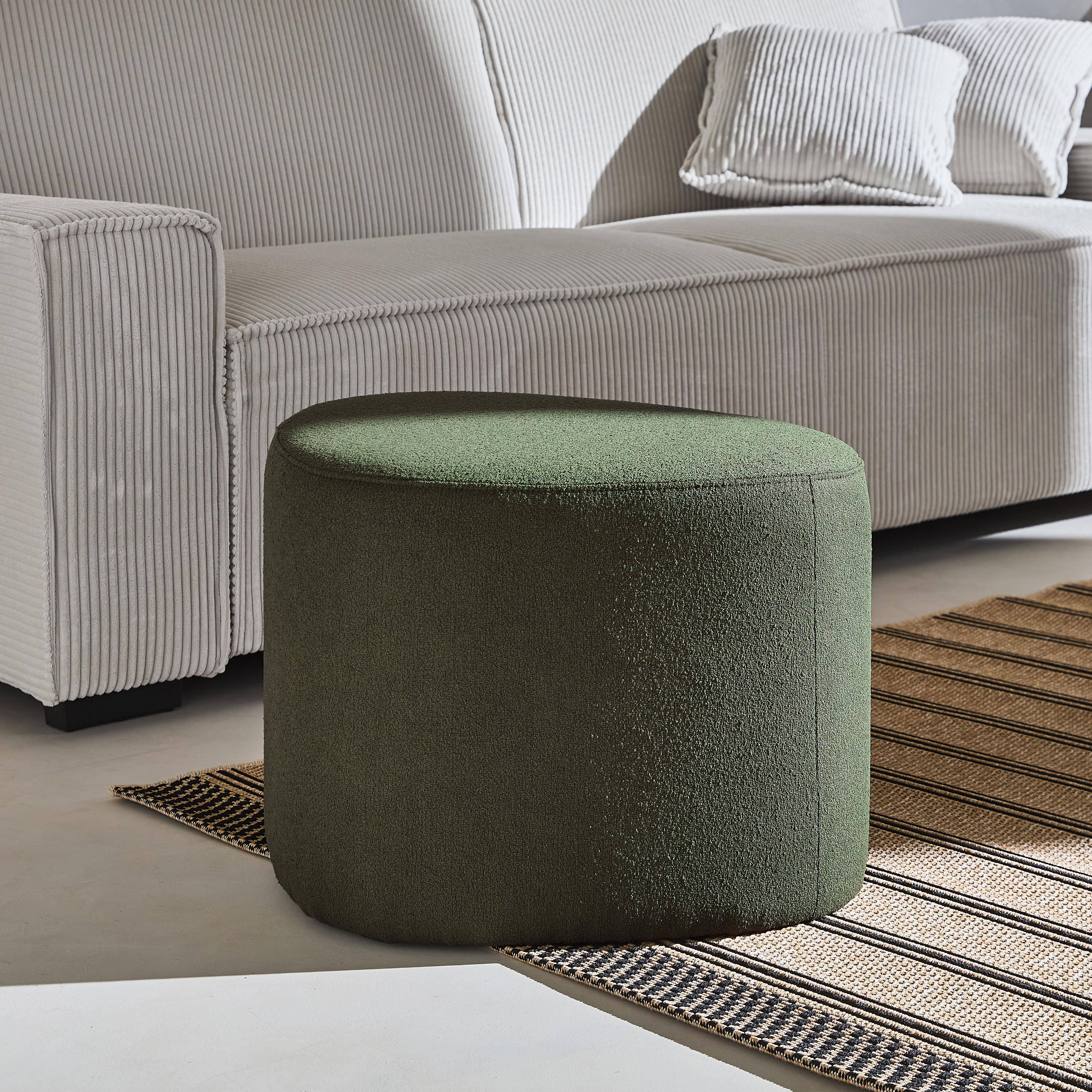 tabouret, pouf en forme de galet en tissu kaki, TAO L 60 x P 44 x H 40cm Photo2