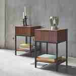 Set of two walnut bedside tables with black metal legs and handle - 1 drawer and 1 shelf Photo2