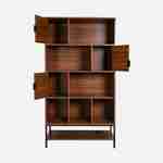 Vintage boekenkast in walnootkleurig hout en zwart metaal met 9 vakken (3 deuren en 5 planken) Photo3