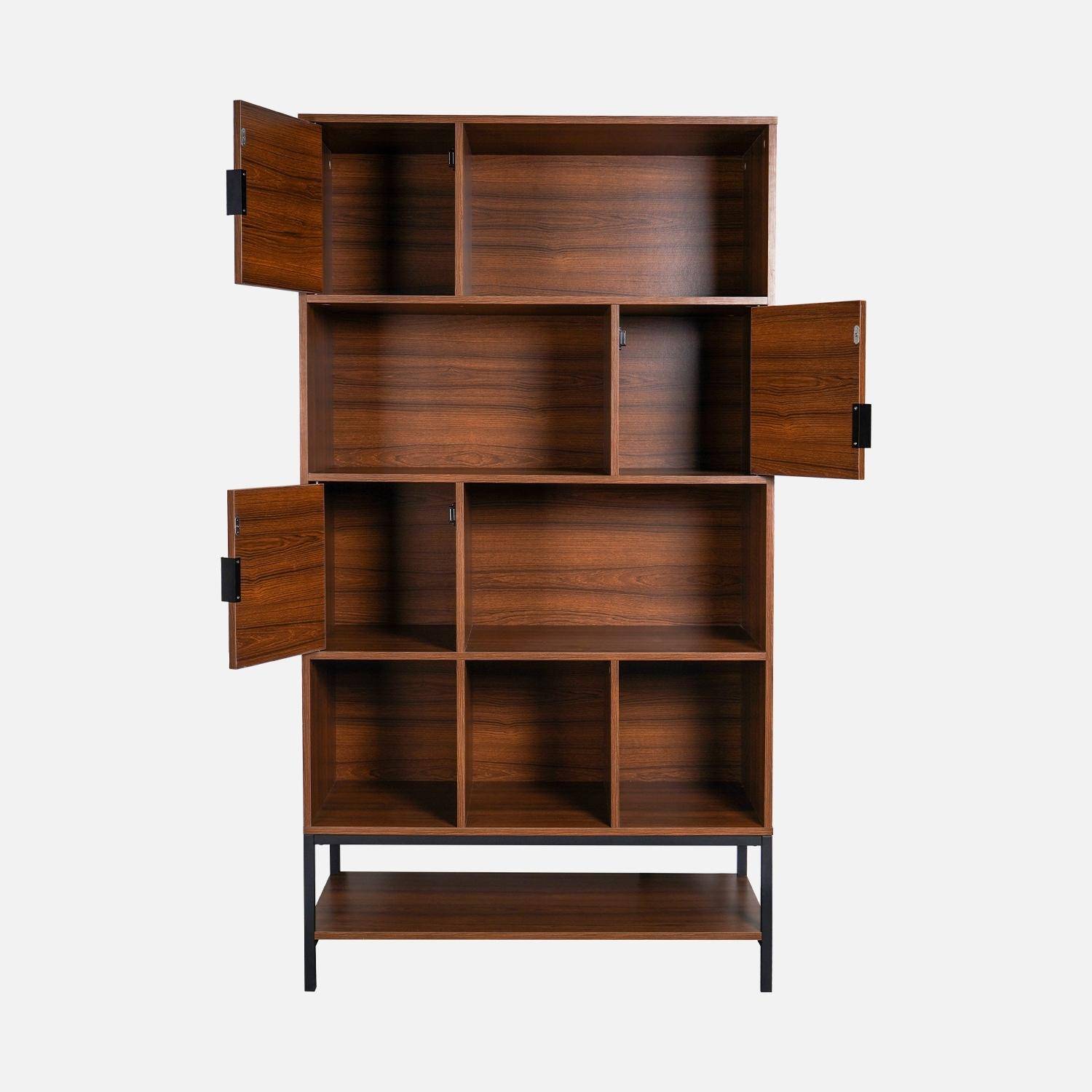 Regal im Vintage-Stil mit Nussbaumholzdekor und schwarzem Metall mit 9 Fächern (3 Türen und 5 Regale) - Walnut Photo5