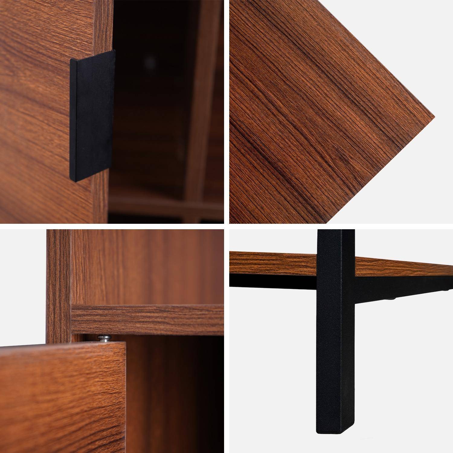 Regal im Vintage-Stil mit Nussbaumholzdekor und schwarzem Metall mit 9 Fächern (3 Türen und 5 Regale) - Walnut Photo6