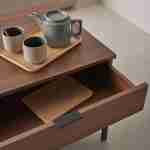 Walnootkleurige houten salontafel met zwart metalen poten en handvat - 2 laden en 1 plank Photo2