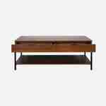 Walnut-coloured coffee table with black metal legs and handle - 2 drawers and 1 shelf Photo3