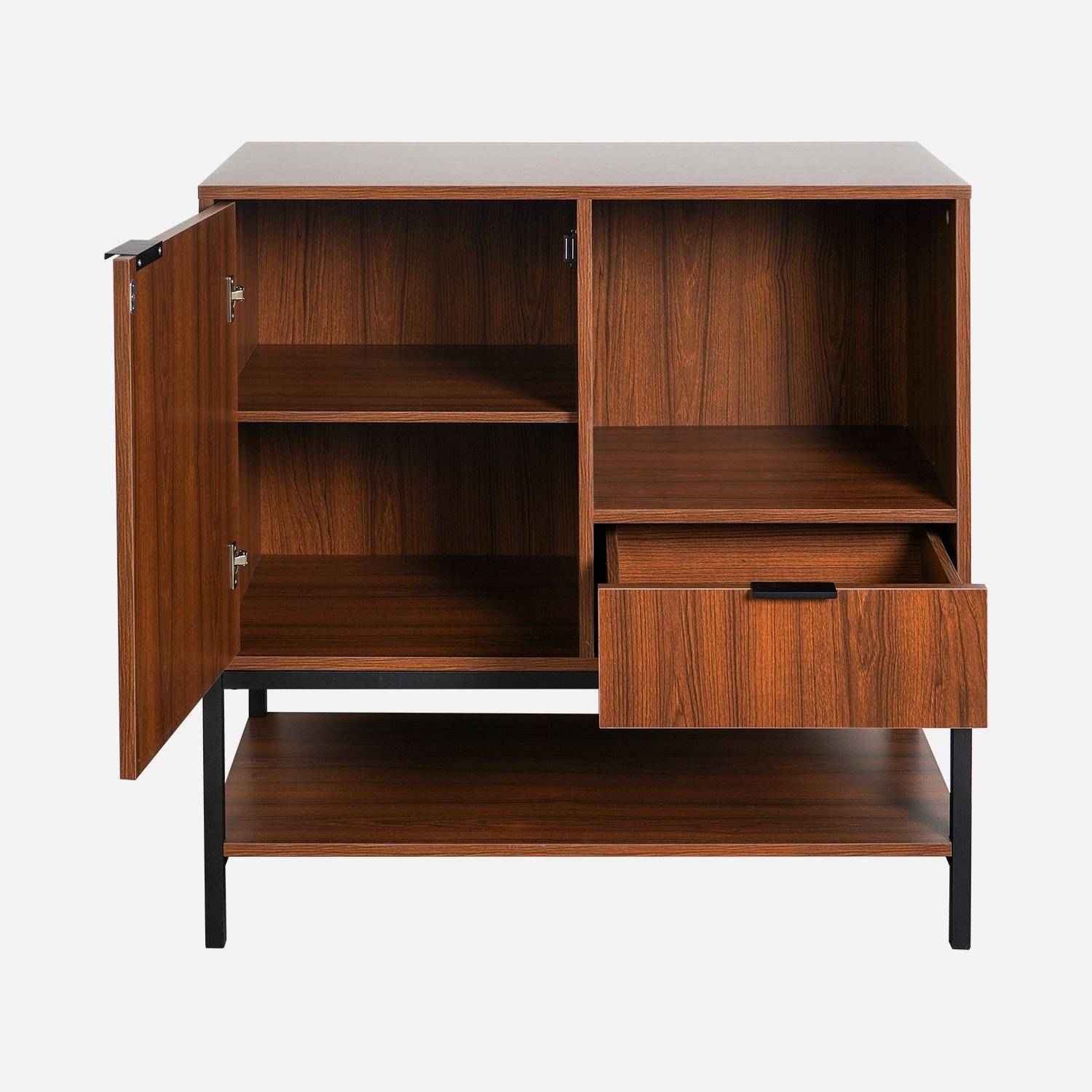 Low sideboard in walnut with black metal legs and handles - 1 door, 1 drawer and 2 shelves Photo5