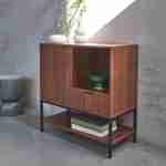 Low sideboard in walnut with black metal legs and handles - 1 door, 1 drawer and 2 shelves Photo2