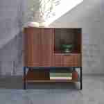 Low sideboard in walnut with black metal legs and handles - 1 door, 1 drawer and 2 shelves Photo1
