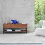 TV-meubel in walnootkleurig hout met zwart metalen onderstel en handgrepen - 3 laden en 1 onderste plank Photo1
