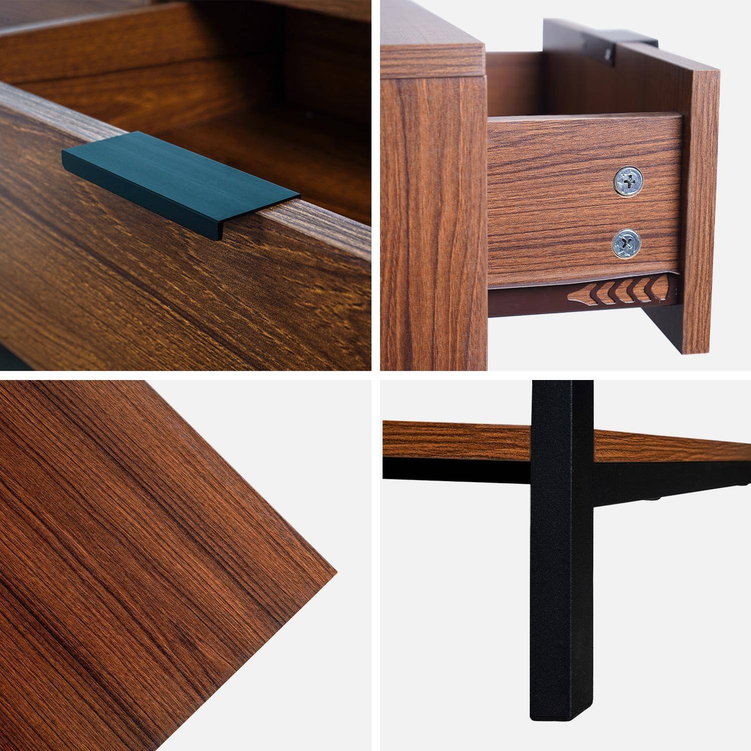 TV-meubel in walnootkleurig hout met zwart metalen onderstel en handgrepen - 3 laden en 1 onderste plank,sweeek,Photo6