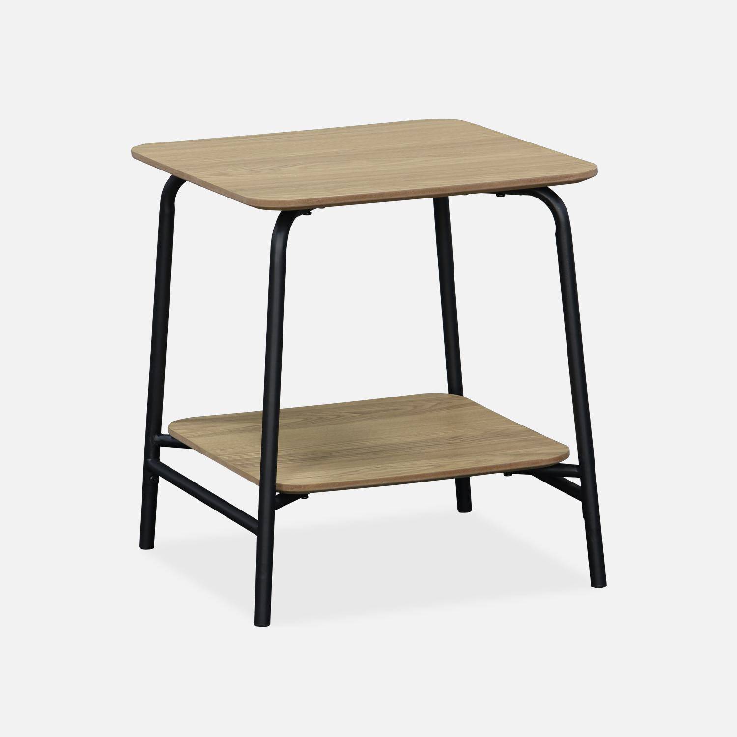 School table effect bedside table in wood decor with steel frame - 1 central shelf Photo4