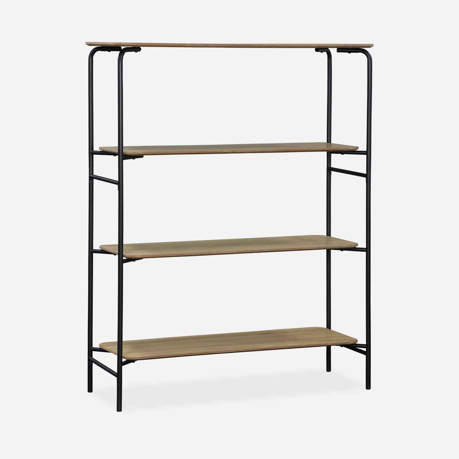 Wooden bookcase with black metal frame and legs, 4 shelves,sweeek,Photo1