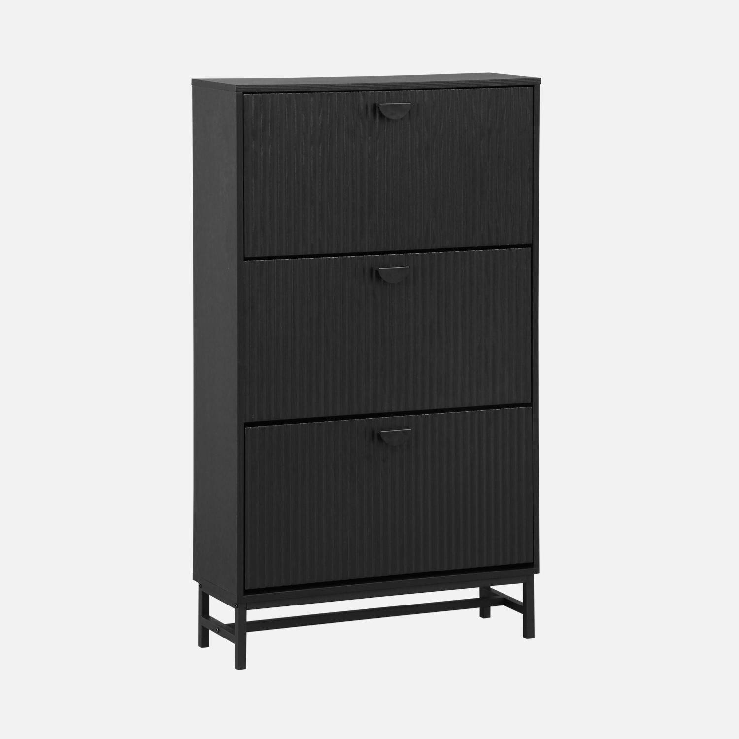 3-door shoe cabinet, black grooved wood decor, contemporary style, 18 pairs of shoes,sweeek,Photo5
