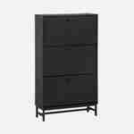 3-door shoe cabinet, black grooved wood decor, contemporary style, 18 pairs of shoes Photo2