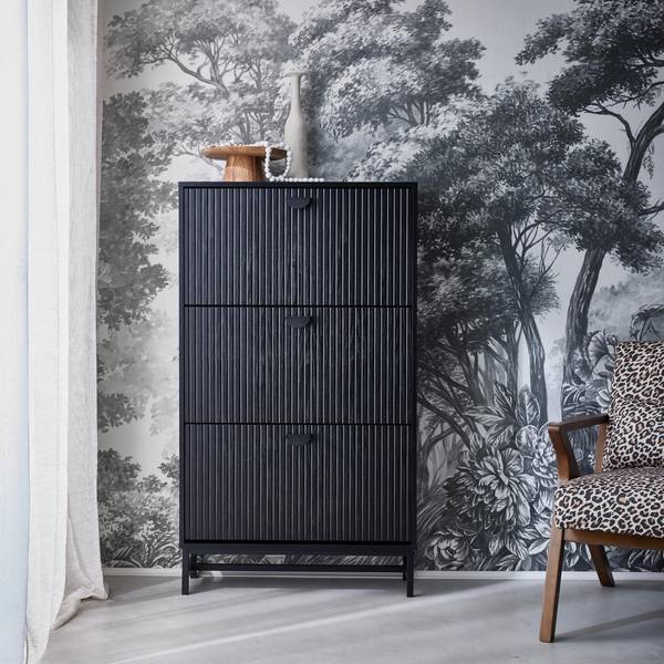Schuhschrank, geriffeltes Holzdekor, schwarz l sweeek