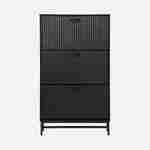 3-door shoe cabinet, black grooved wood decor, contemporary style, 18 pairs of shoes Photo3