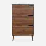 Scandinavian walnut shoe cabinet with 3 flap doors for 18 pairs of shoes Photo2