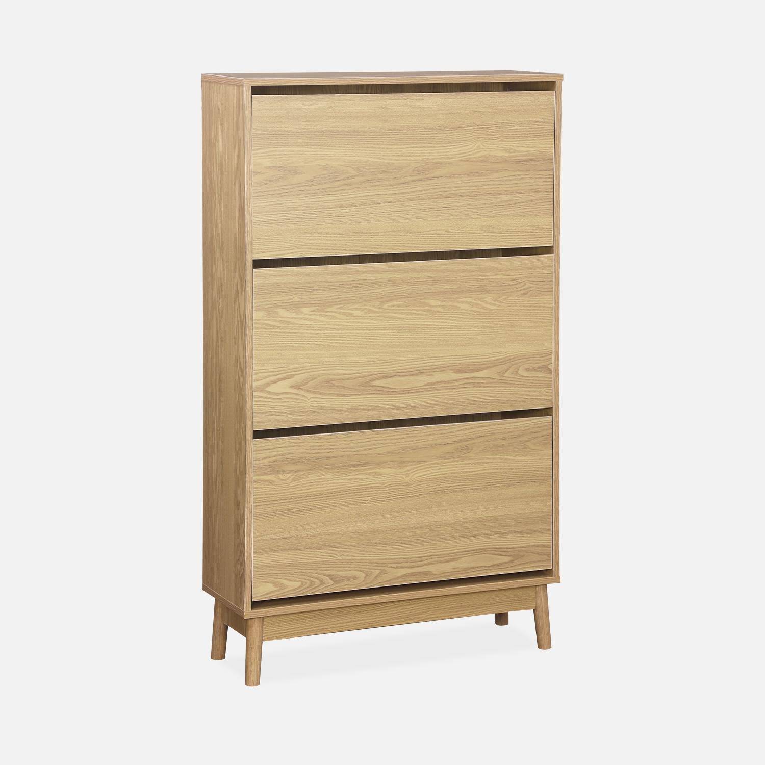 Meuble à chaussures scandinave décor bois 3 portes abattantes capacité 18 paires de chaussures Photo3