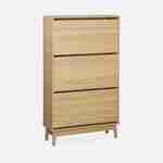 Scandinavian wooden shoe cabinet with 3 flap doors for 18 pairs of shoes Photo1